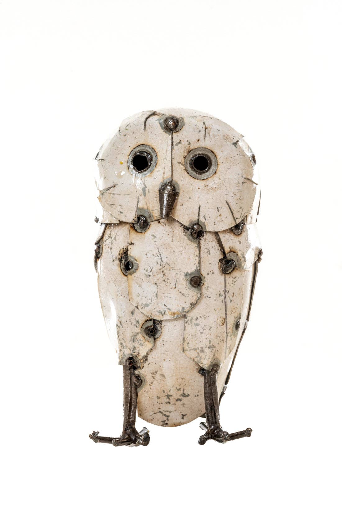 METAL  MEDIUM FEATHERED WHITE OWL