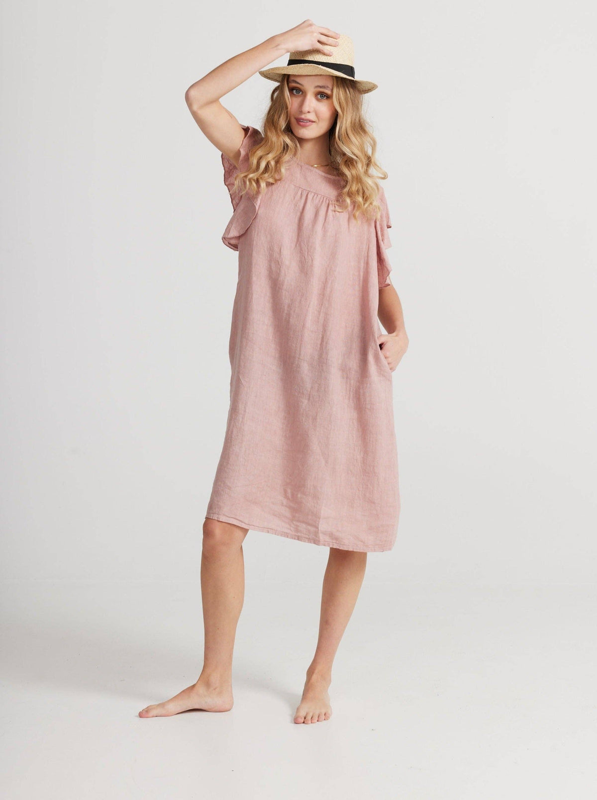 Poppy Linen dress with Ruffled sleeves