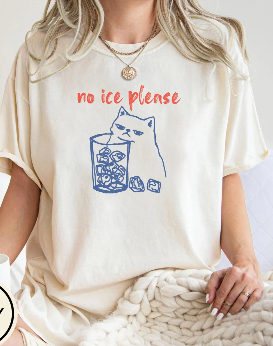 No Ice Please Cat Graphic T-Shirt