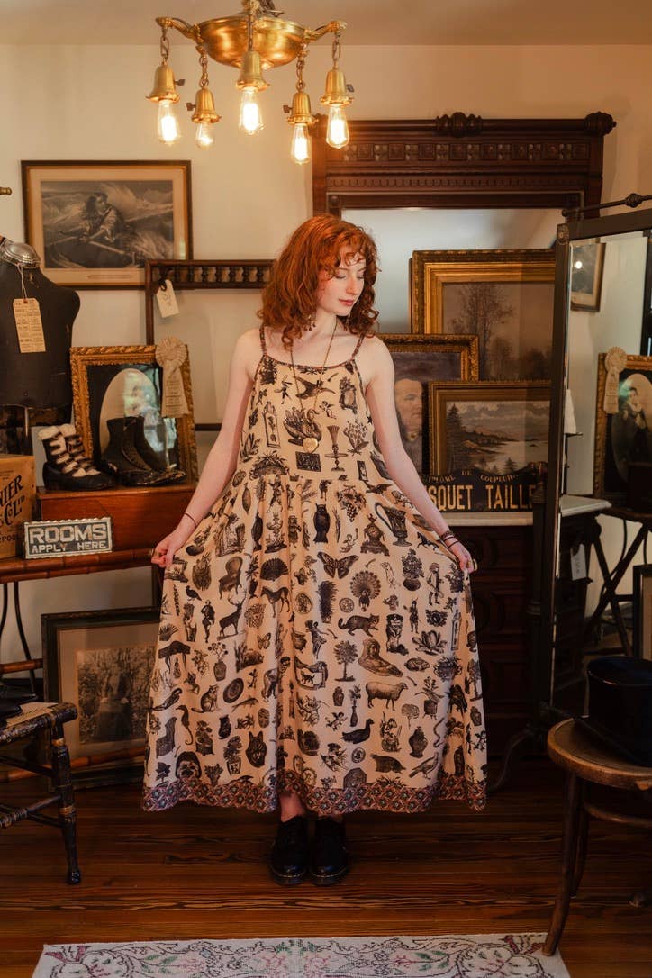 Curiosities Bohéme Maxi Slip Dress w/ whimiscal print