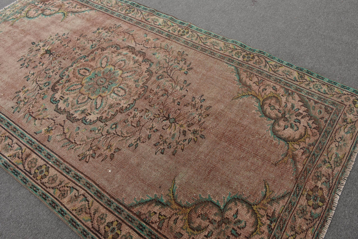 Handmade Brown & Green Floral Rug, 4.8x9 Ft Classic Area Rug