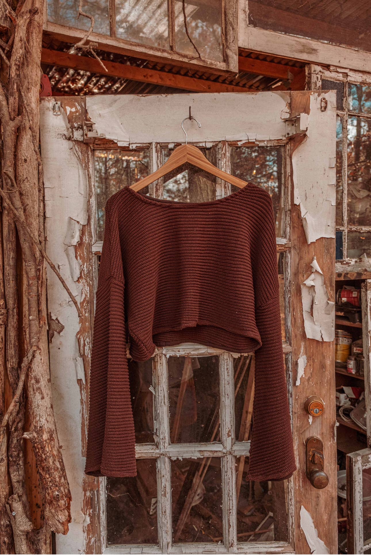 100% Organic Cotton Bell Sleeve Boho Crop Sweater, Hippie