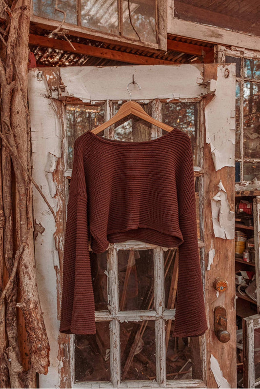 100% Organic Cotton Bell Sleeve Boho Crop Sweater, Hippie
