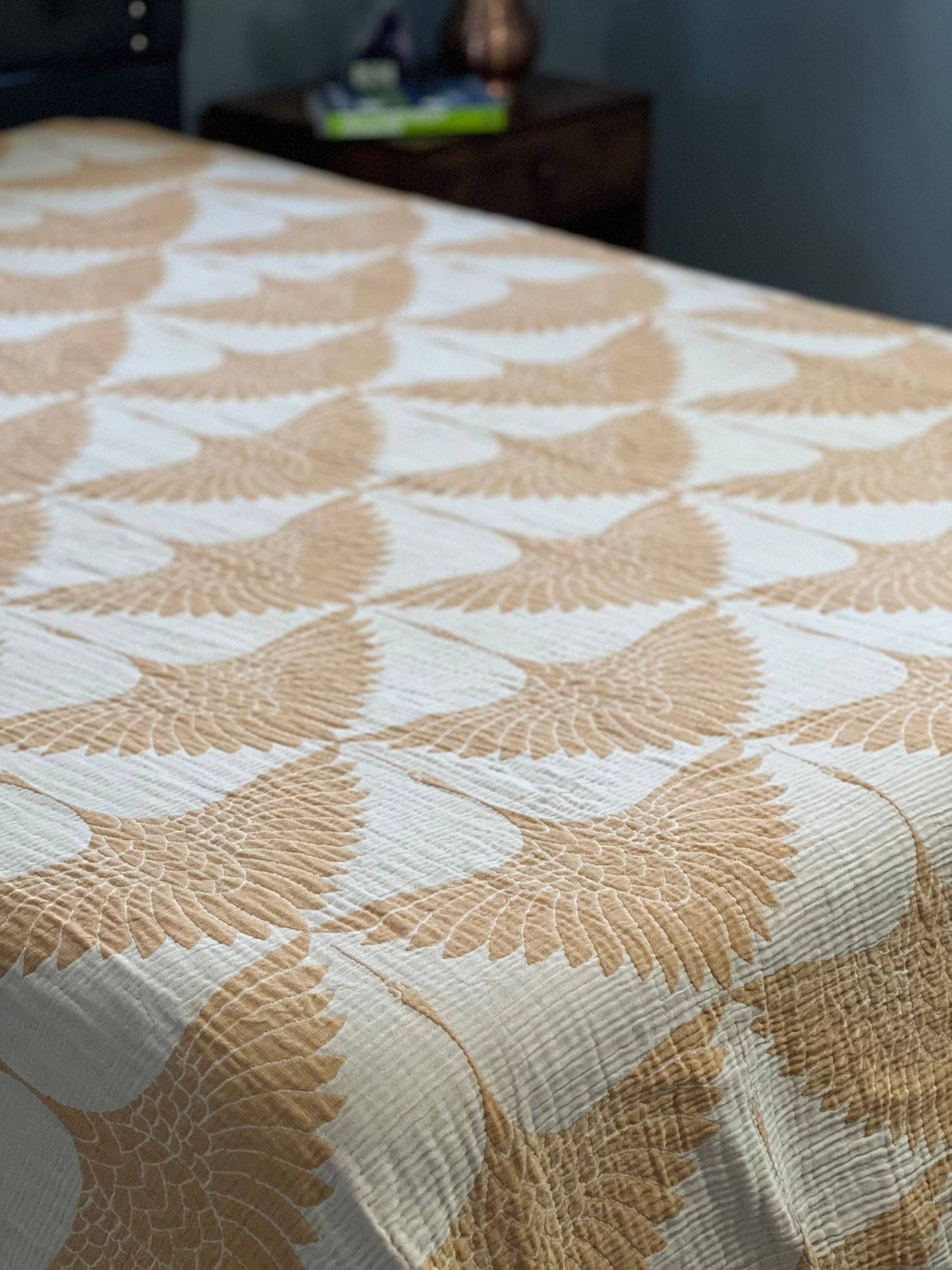 Crane Muslin Bed Blanket King Size, (Mustard)