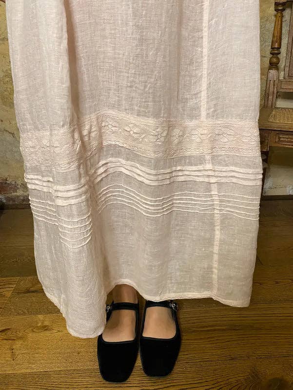Isadore linen and lace Cami dress. Powder Pink