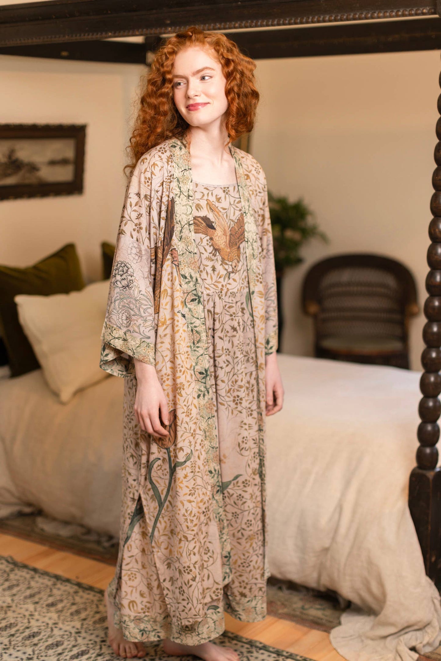 Folklore Opera Duster Kimono Robe w/ Bird of Peace