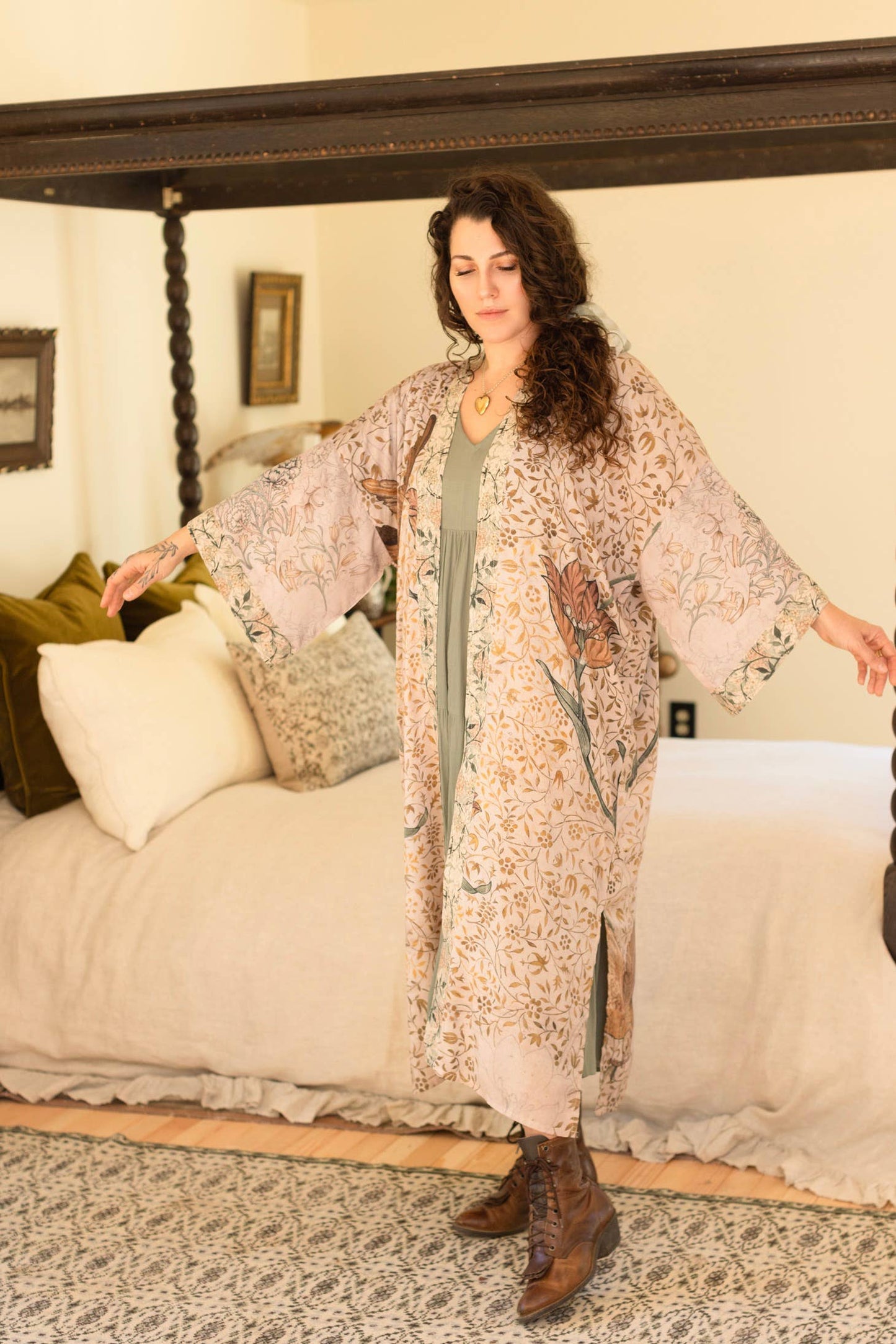 Folklore Opera Duster Kimono Robe w/ Bird of Peace