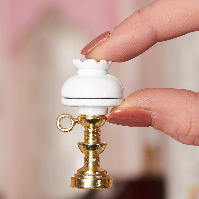 Dollhouse Miniature Metal Hurricane Lamp (1-3/4" x 3/4" Dia)