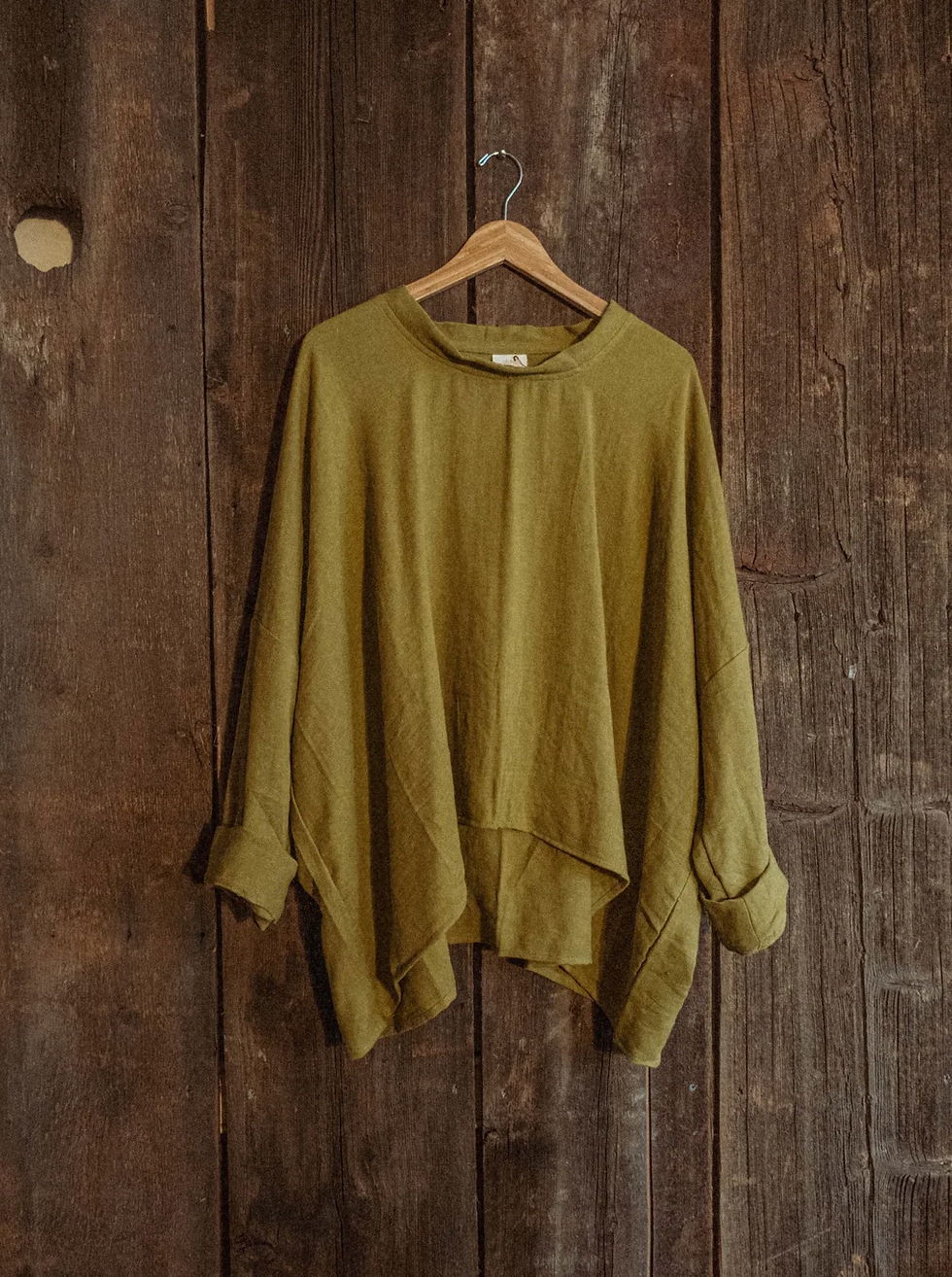 Organic Boho Unisex Pullover Flowy Shirt, Bamboo Long Sleeve