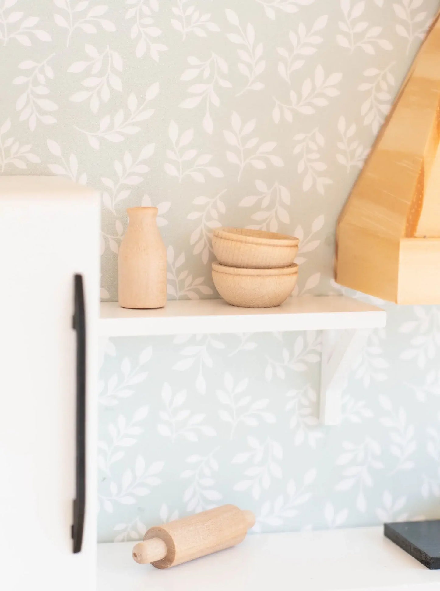 Dollhouse Milk Bottle & Cereal Bowl Set | Natural Wood