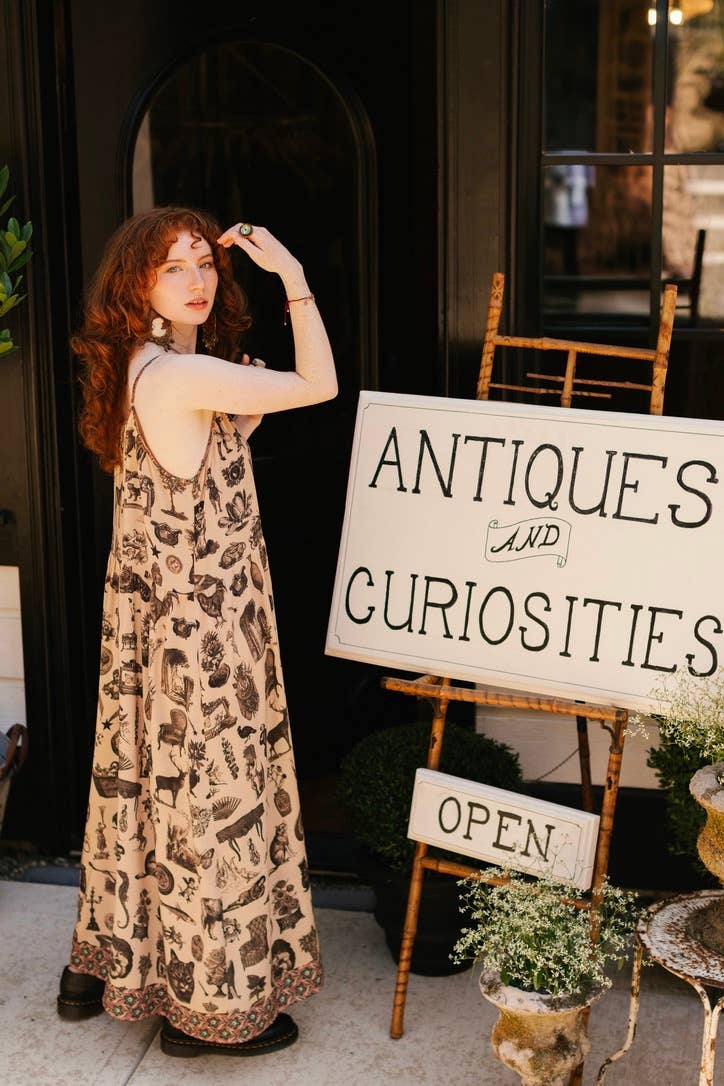 Curiosities Bohéme Maxi Slip Dress w/ whimiscal print