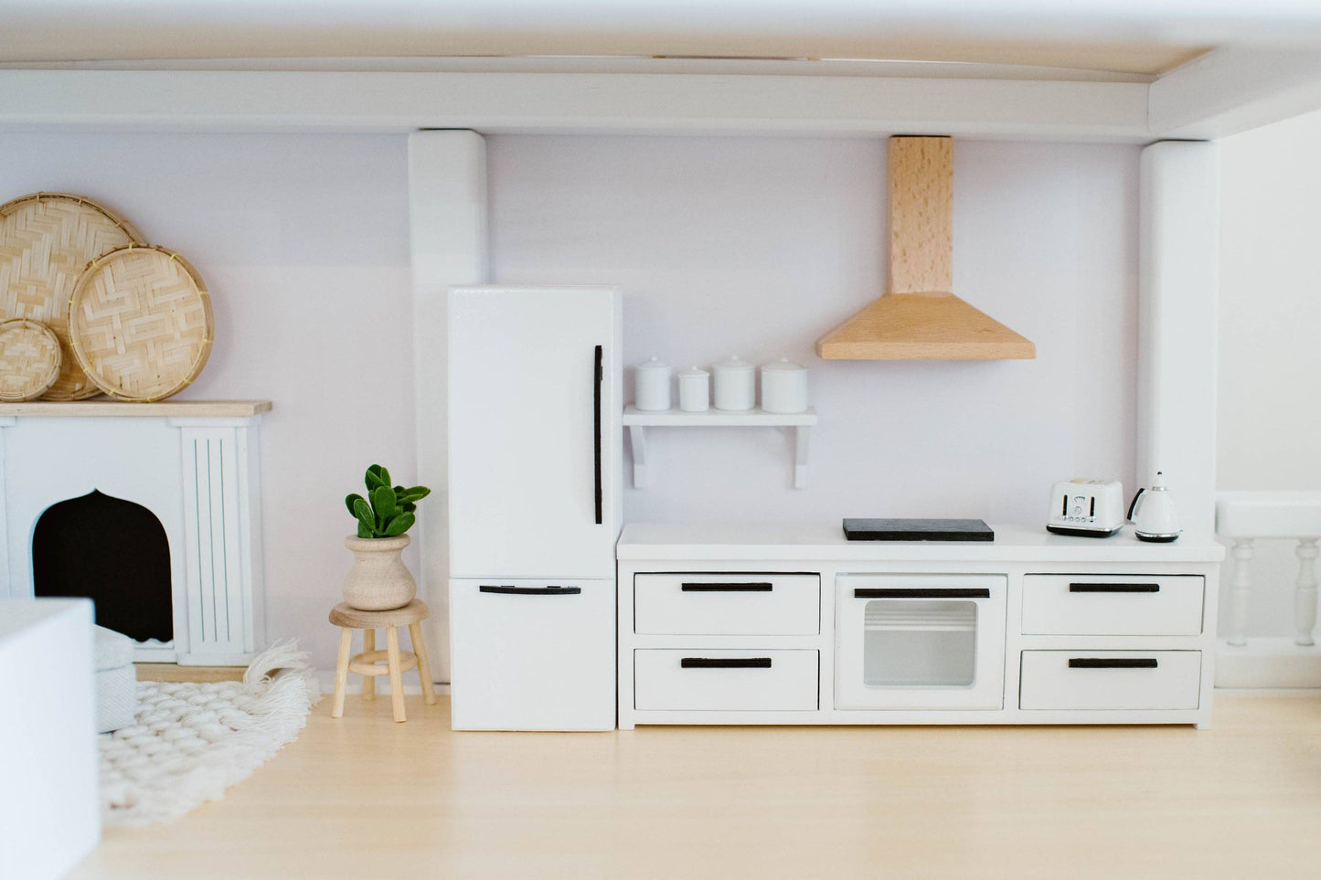 Dollhouse Straight Kitchen Base Cabinets Cooktop Oven White