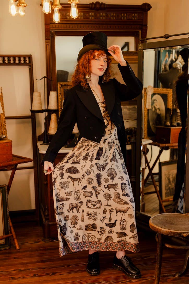 Curiosities Bohéme Maxi Slip Dress w/ whimiscal print