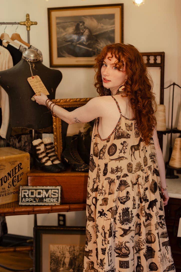 Curiosities Bohéme Maxi Slip Dress w/ whimiscal print