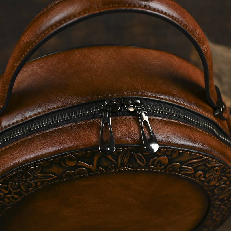 Vintage Embossed Round Crossbody Bag