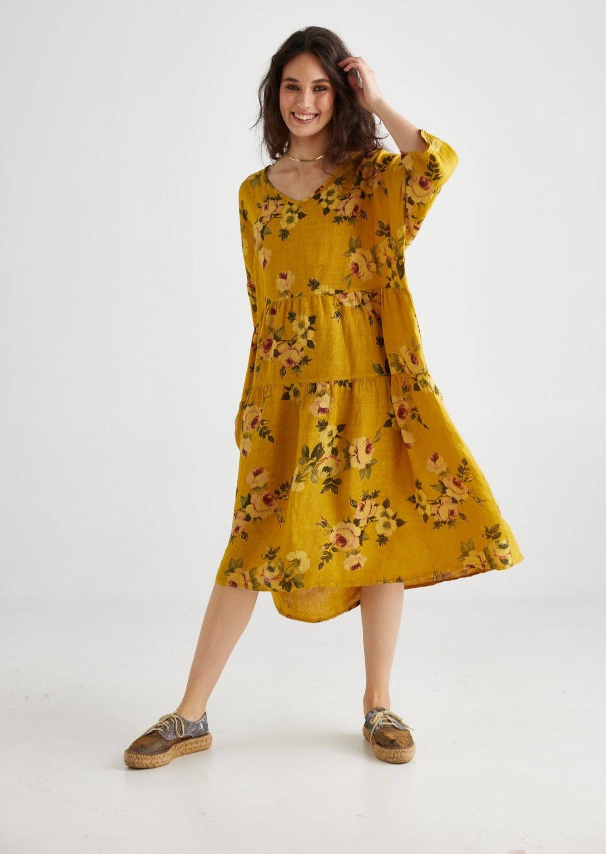 Stella floral linen dress. Sunflower Rose