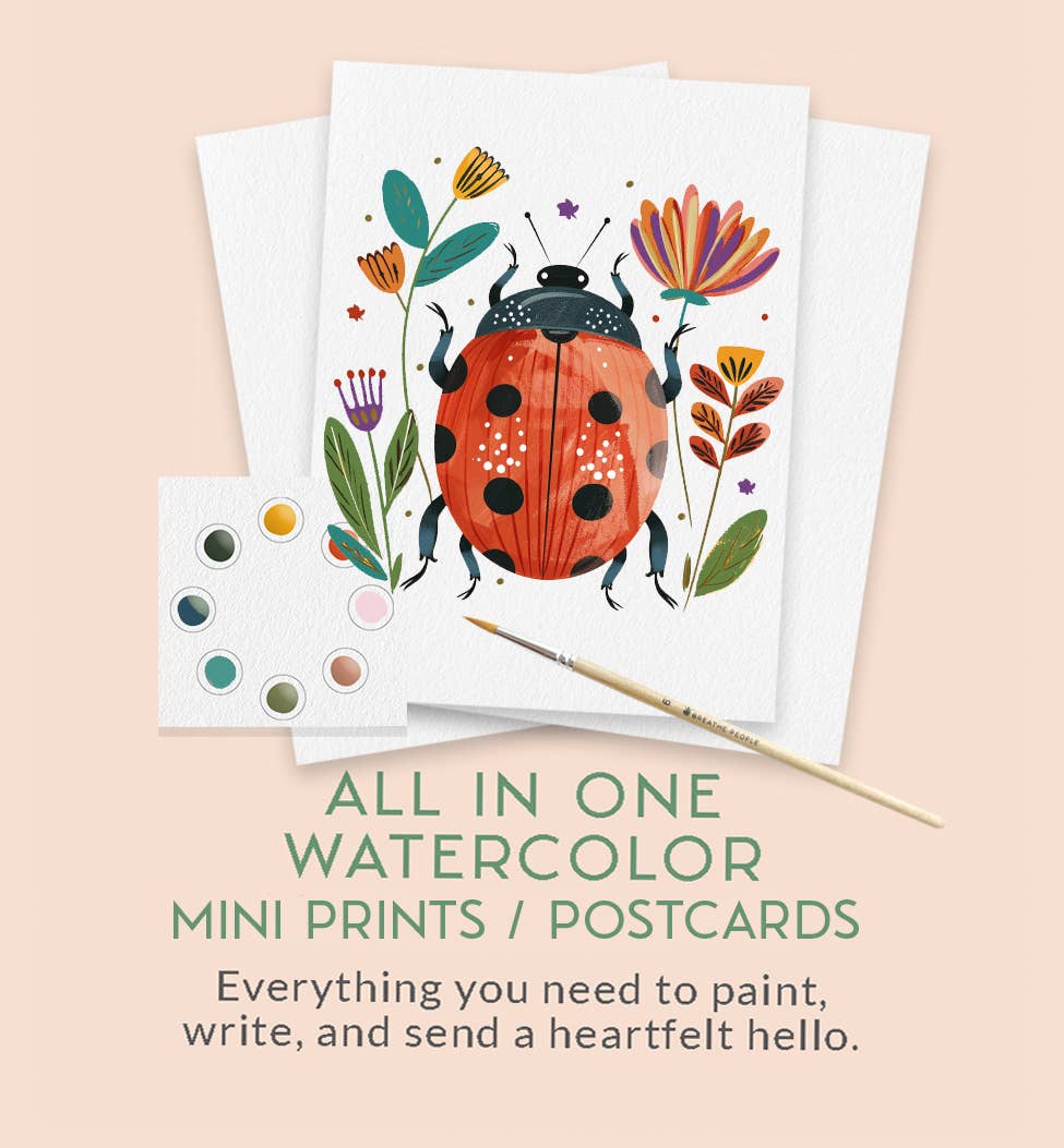 All in One Watercolor Prints/ Postcards : Spring Folk Art