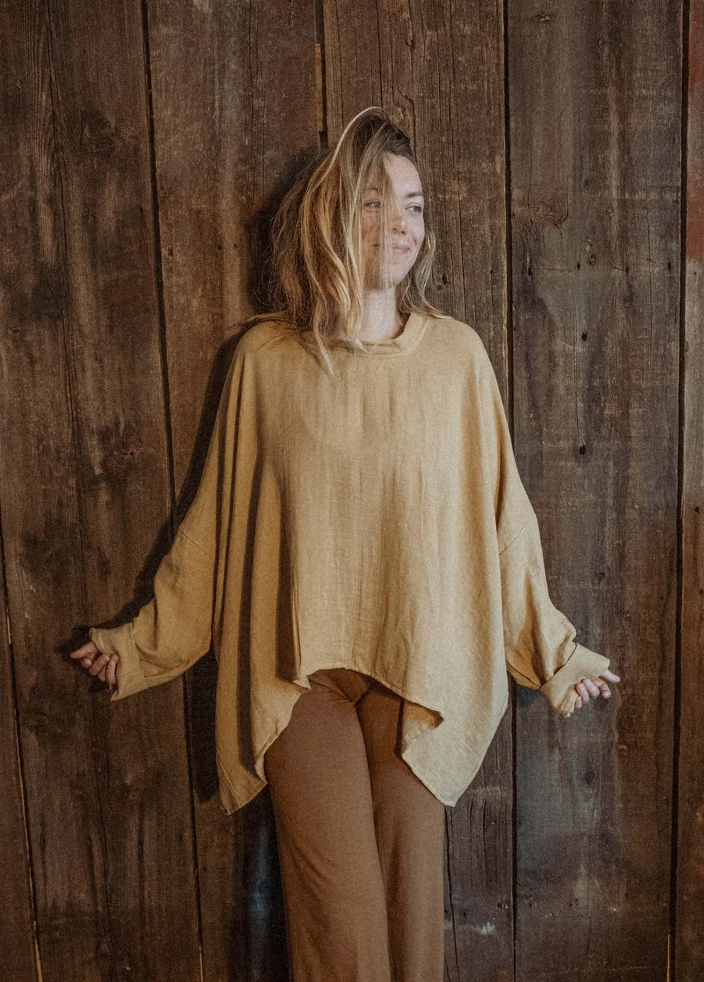 Organic Boho Unisex Pullover Flowy Shirt, Bamboo Long Sleeve