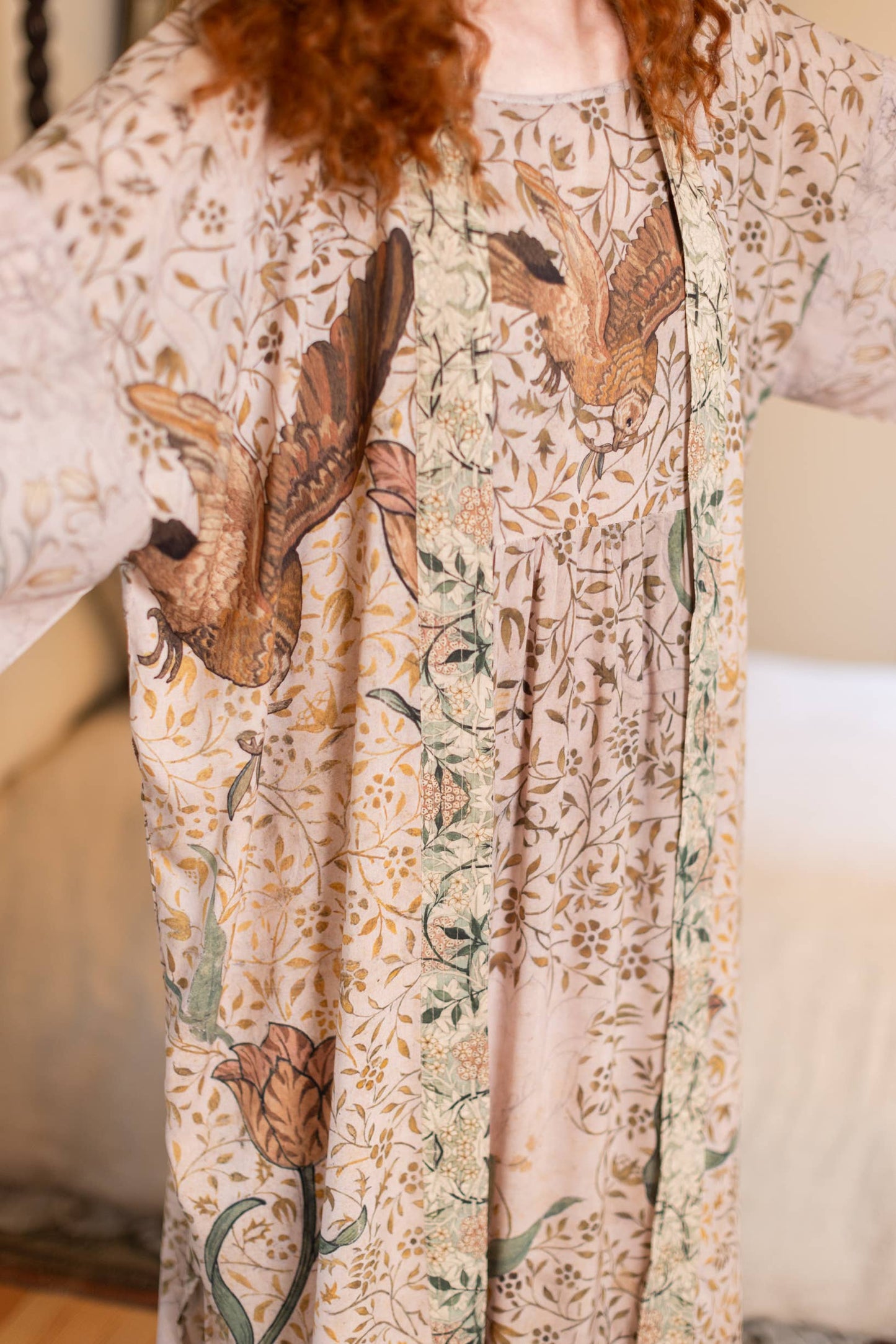 Folklore Bohéme Long Maxi Slip Dress w/ Bird of Peace Art