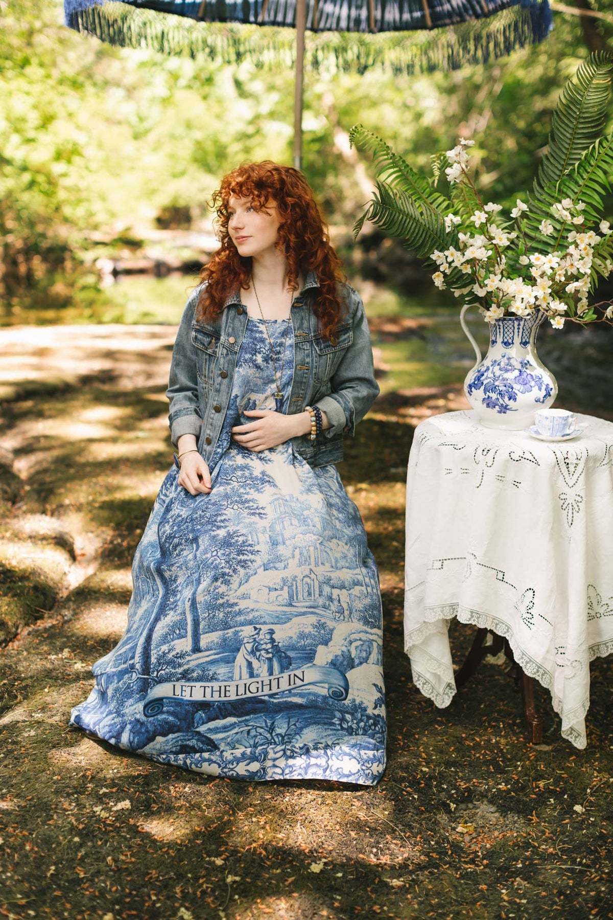 Let The Light In Bohéme Long Maxi Slip Dress w Delft Print