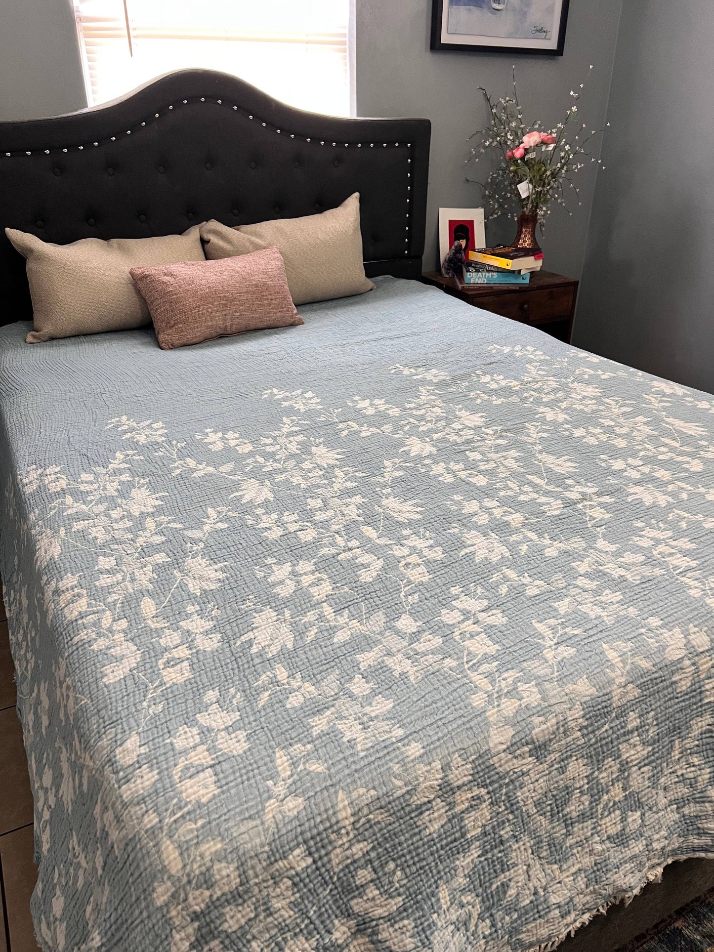 Bougainvillea  Blanket – Pale Sky Blue  |Queen