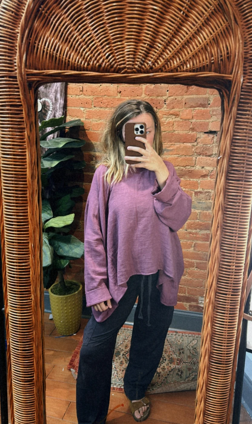 Organic Boho Unisex Pullover Flowy Shirt, Bamboo Long Sleeve