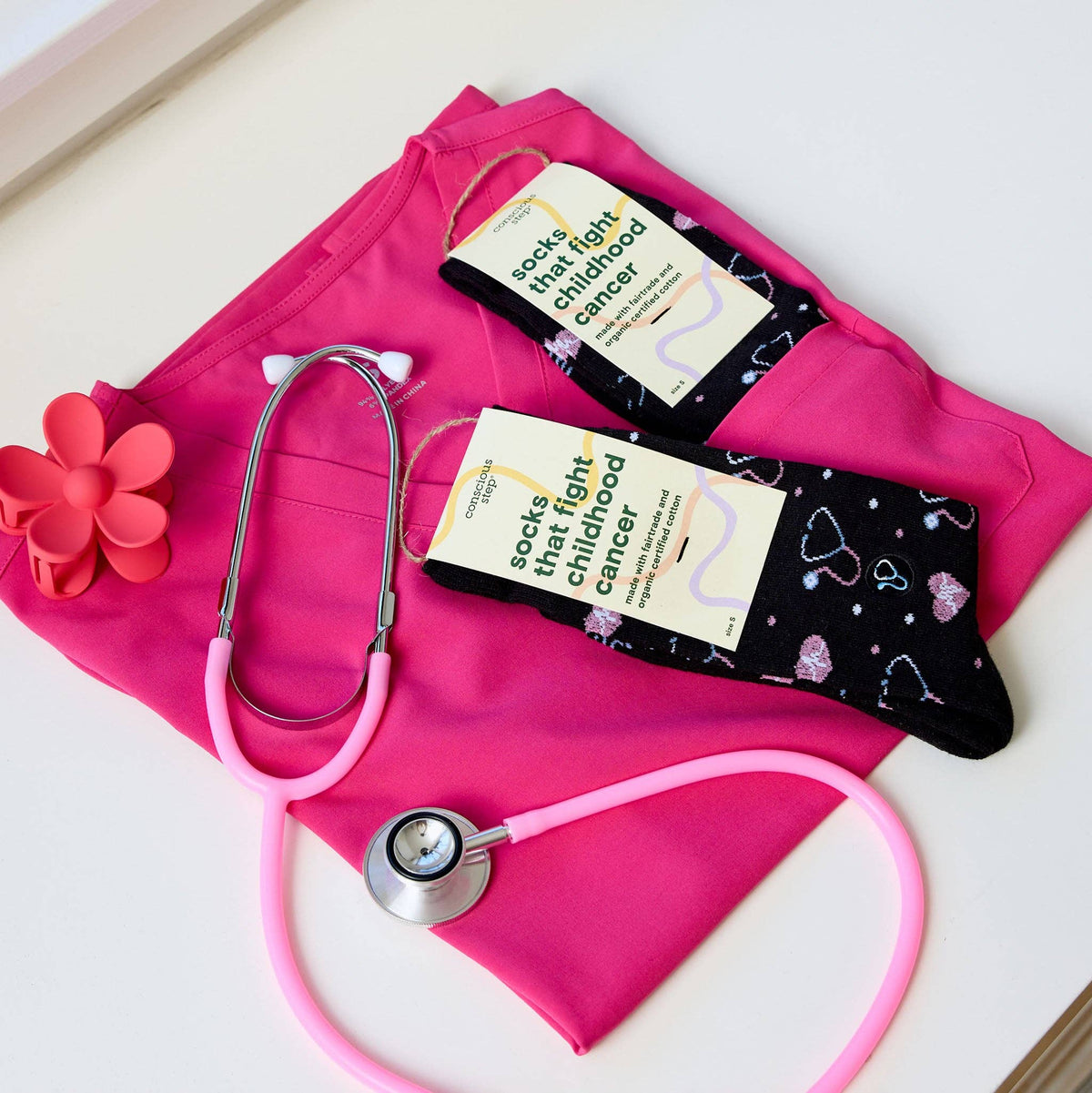 Socks that Fight Childhood Cancer (Black Stethoscopes)