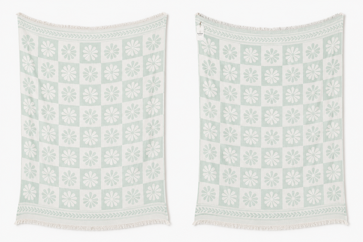 Daisy Muslin Throw Blanket, Cotton, Beach Blanket