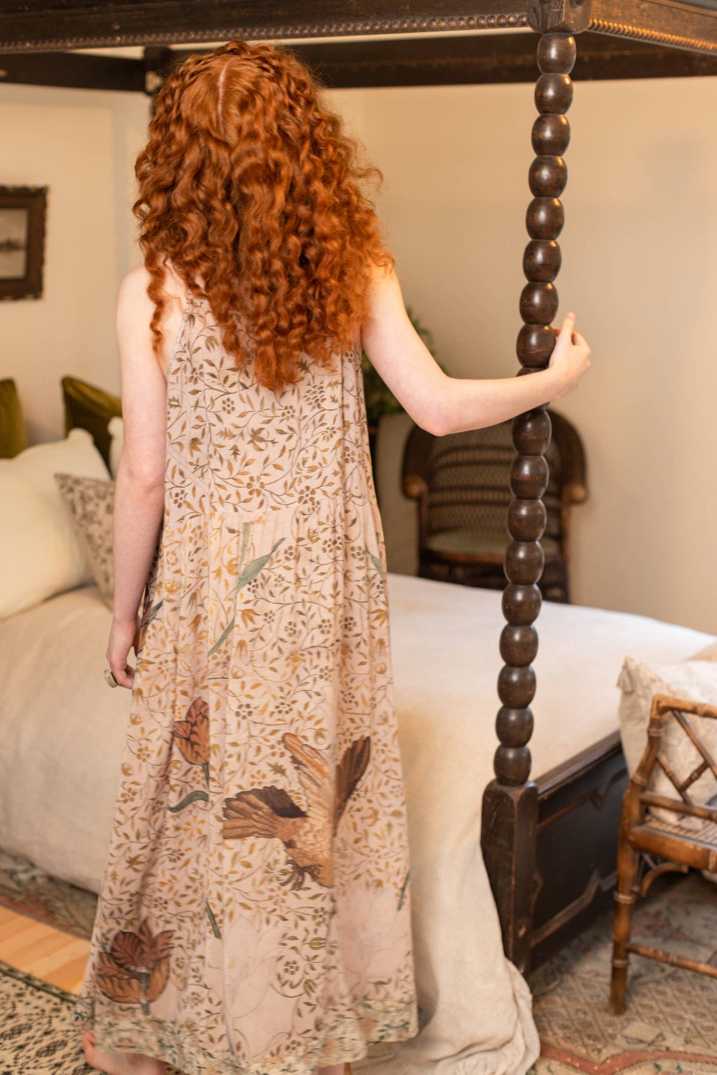 Folklore Bohéme Long Maxi Slip Dress w/ Bird of Peace Art