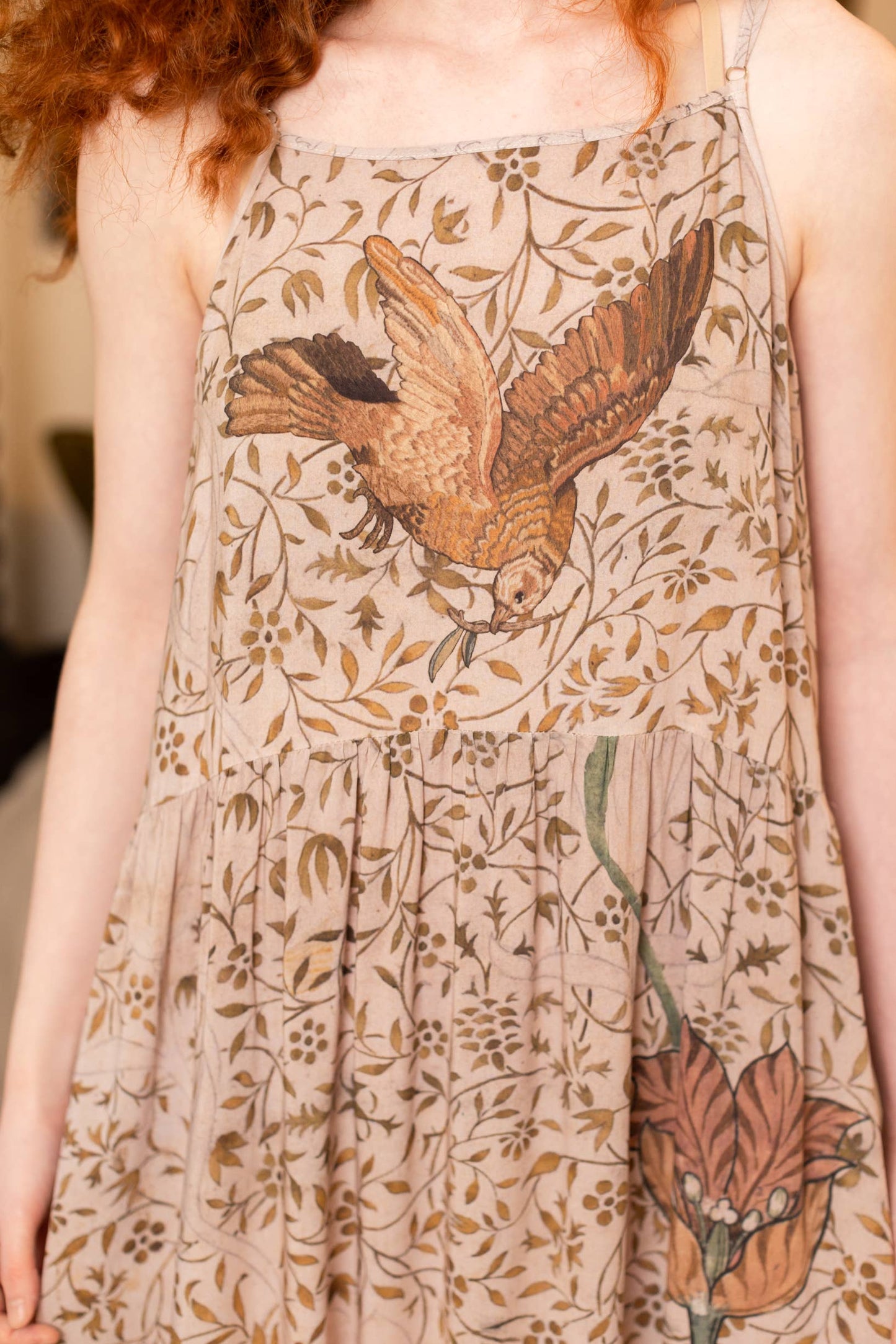 Folklore Bohéme Long Maxi Slip Dress w/ Bird of Peace Art