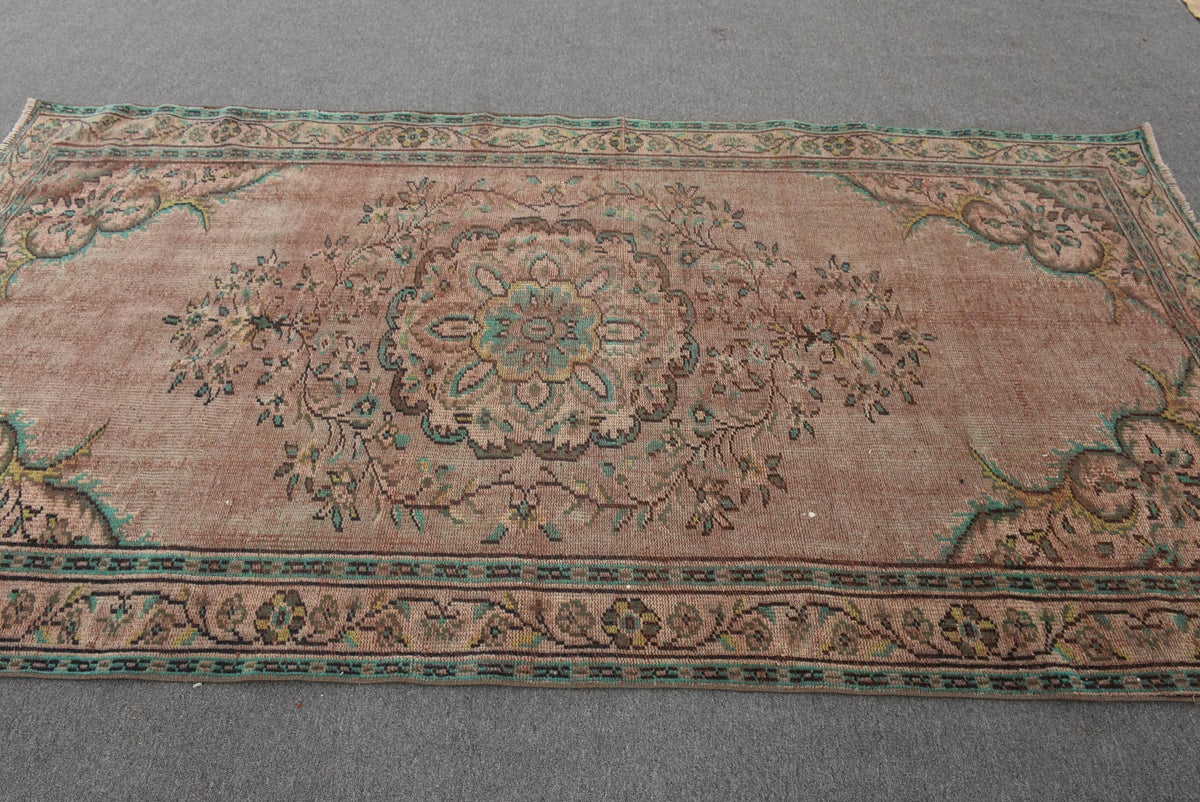 Handmade Brown & Green Floral Rug, 4.8x9 Ft Classic Area Rug