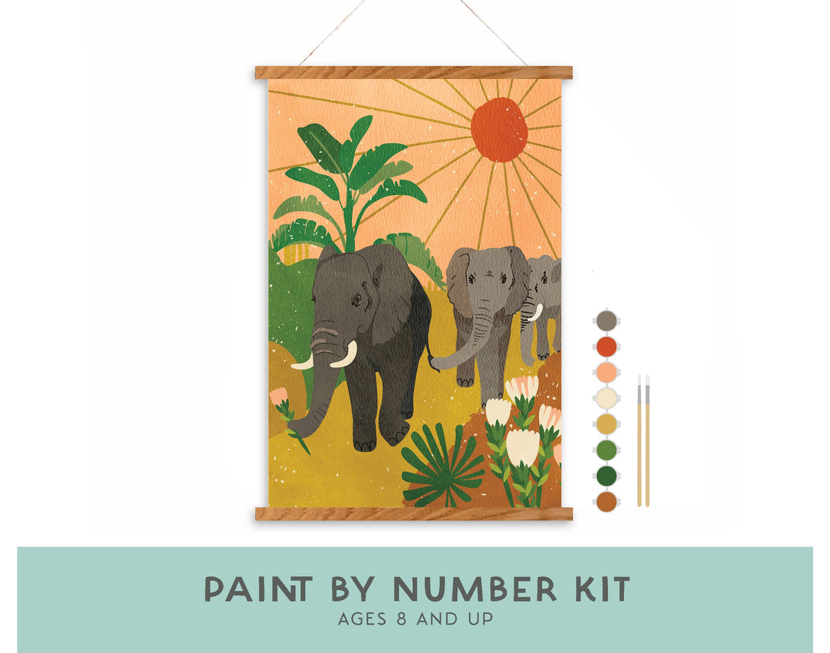 Elephant Family Paint-by-Number Kit for Kids
