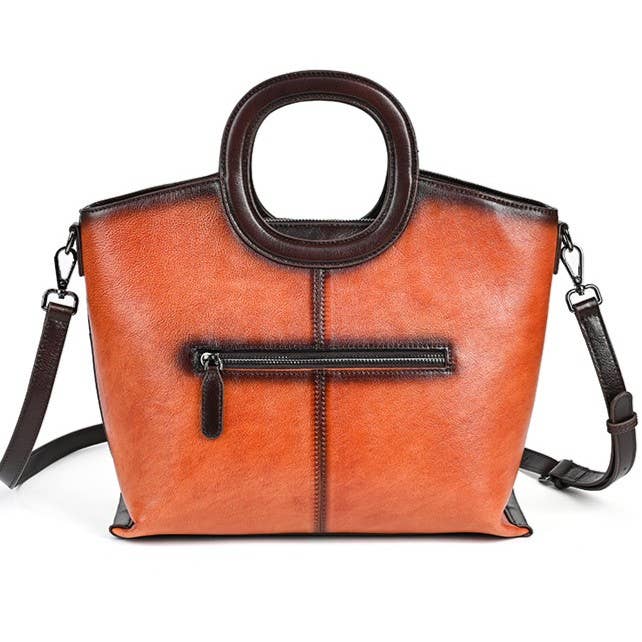 Hand-Painted Embossed Peony Genuine Leather Satchel
