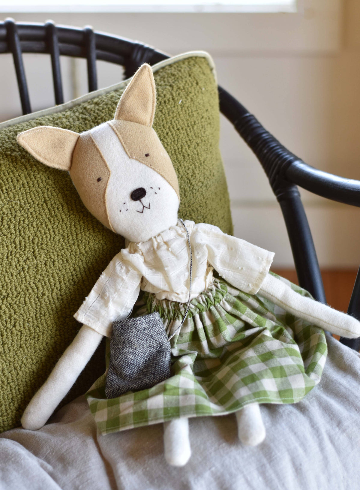 Fig the Frenchie Dog - Orchard Skirt - Handmade Heirloom Doll