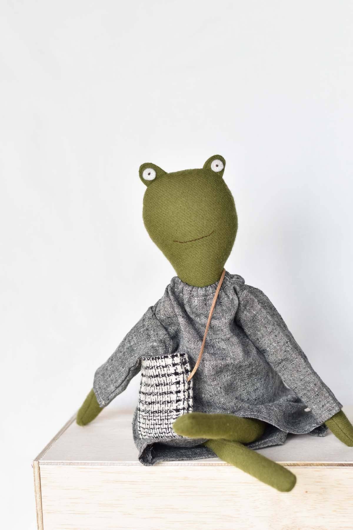 Fern the Frog doll-  Charcoal Chambray Day Dress