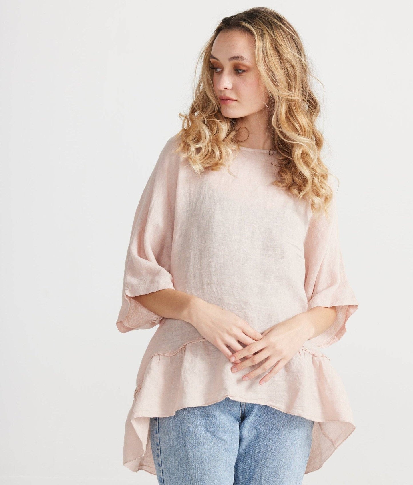 Priscilla linen top. Blush. DISCONTINUED  Item  . Now on SALE