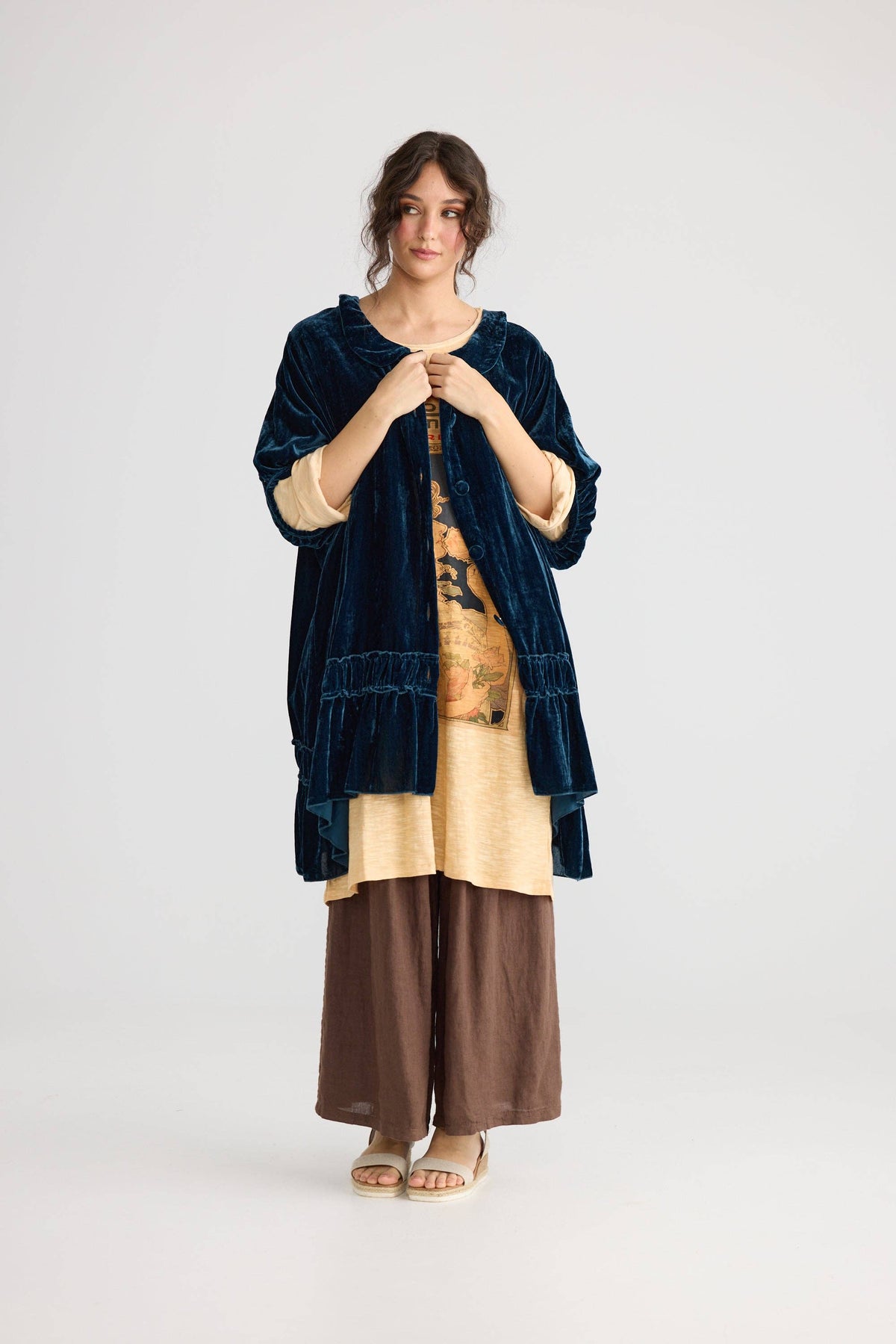 Layla cotton Tshirt Art Nouveau dress. Indigo Blue.