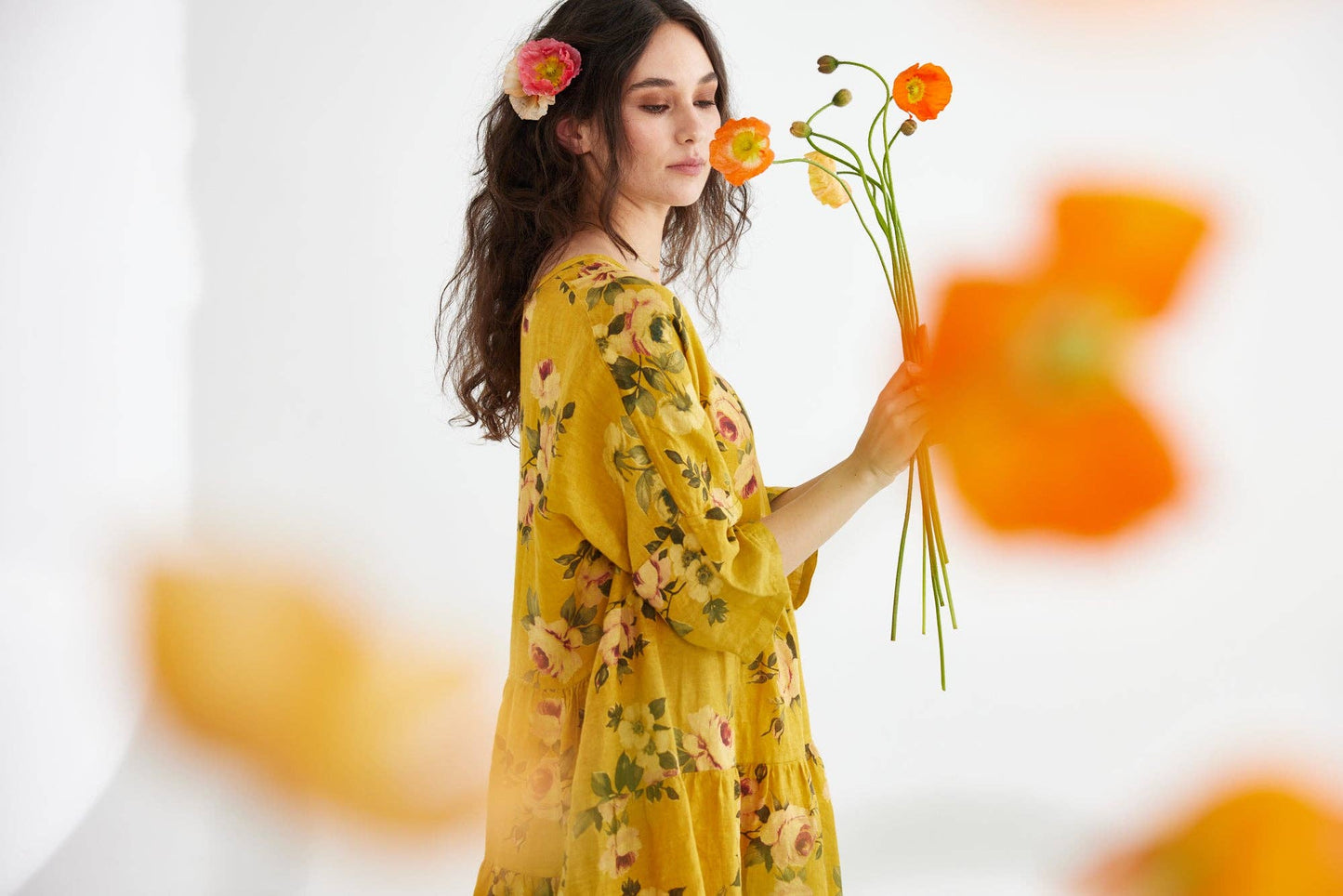 Stella Floral Linen Dress.  Sunflower