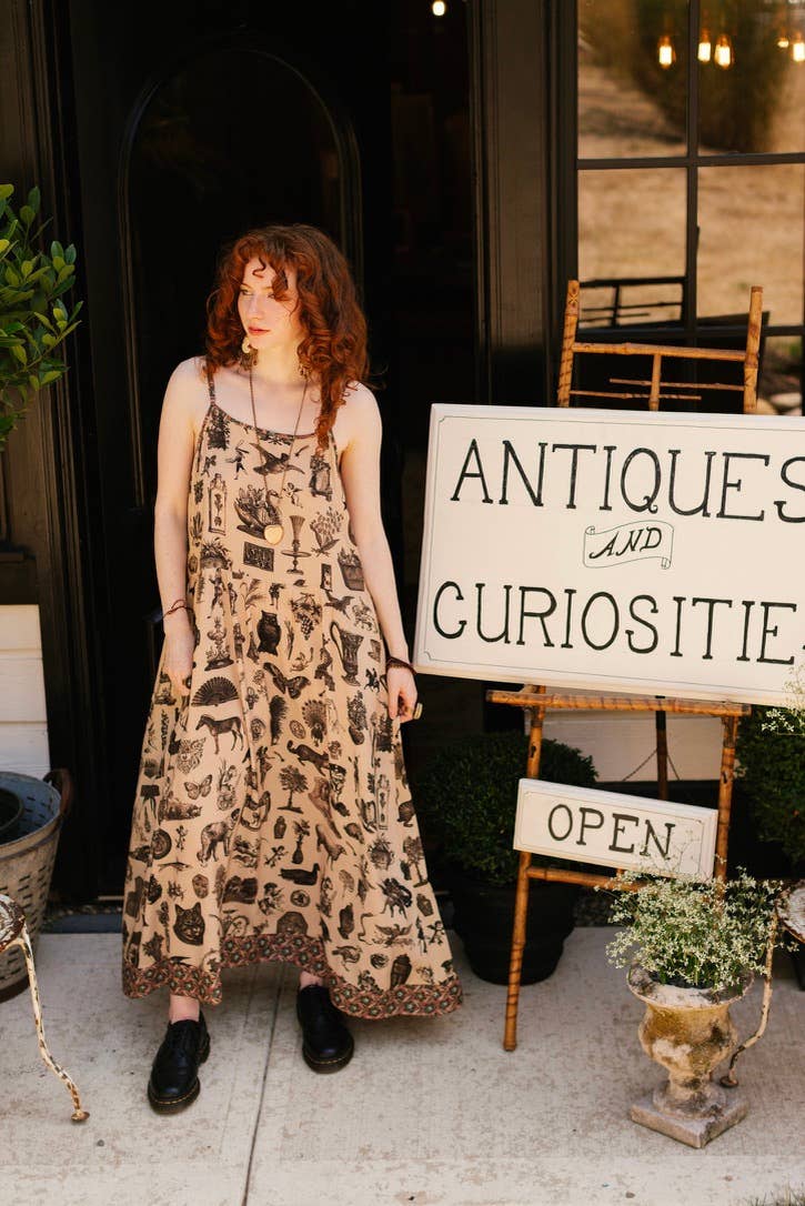 Curiosities Bohéme Maxi Slip Dress w/ whimiscal print
