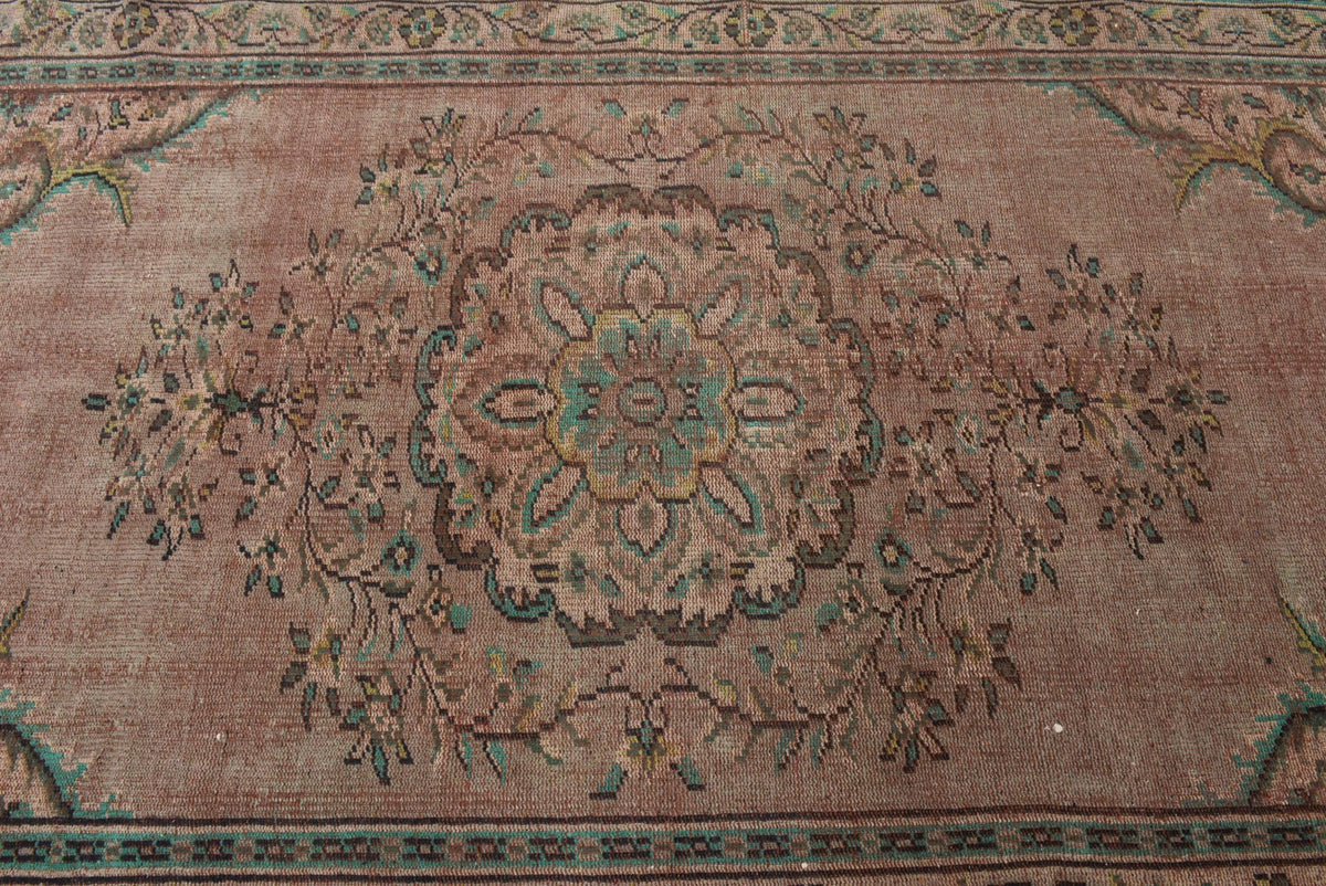 Handmade Brown & Green Floral Rug, 4.8x9 Ft Classic Area Rug