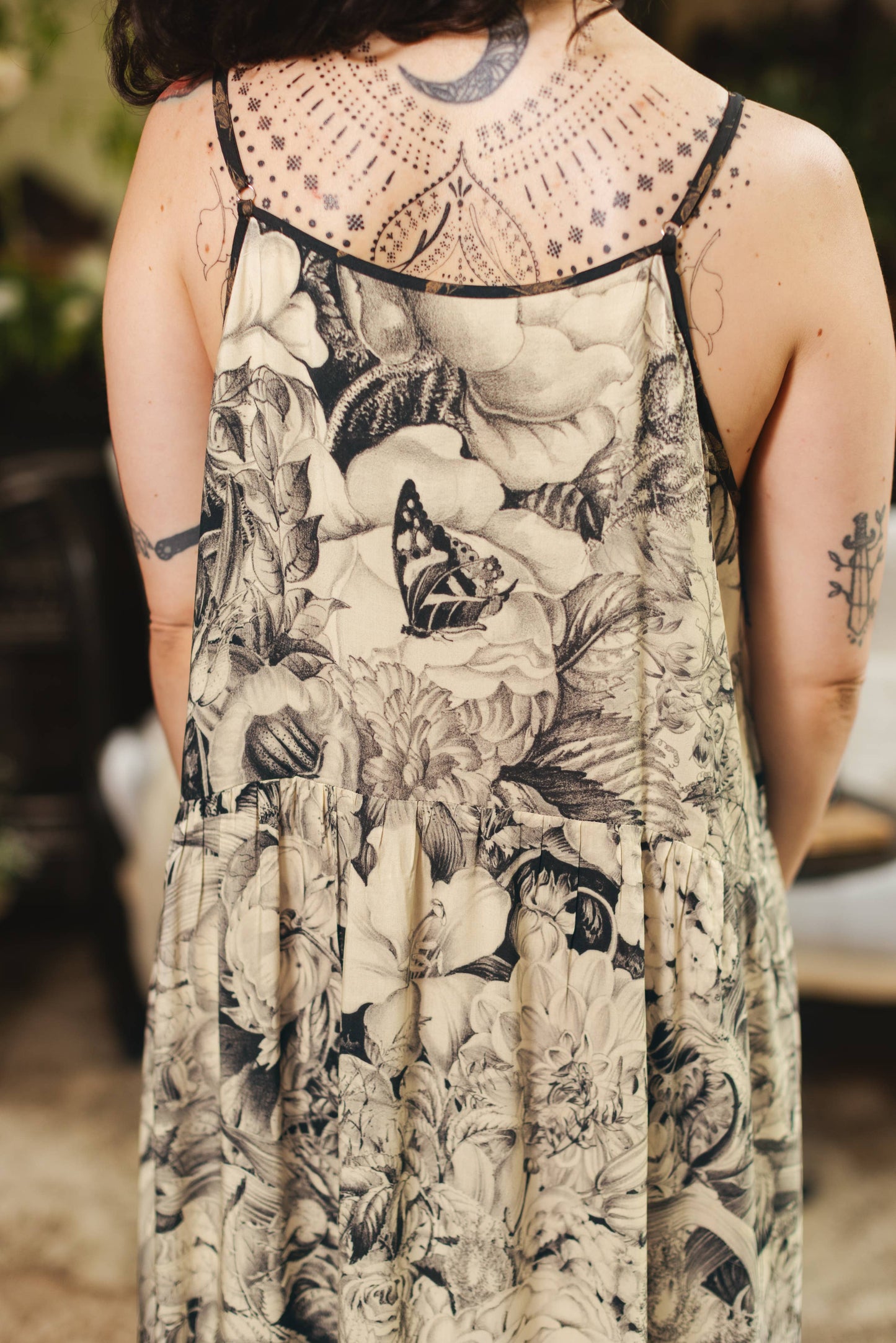 Honey & The Moon Bohéme Maxi Slip Dress w/ Florals & Bees