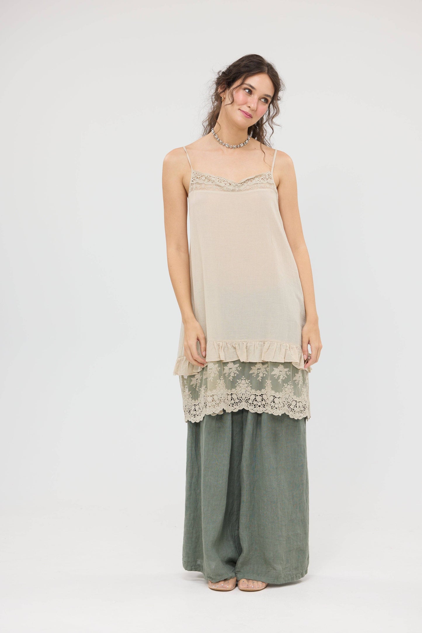 Minette short camisole slip dress . Tea-dyed