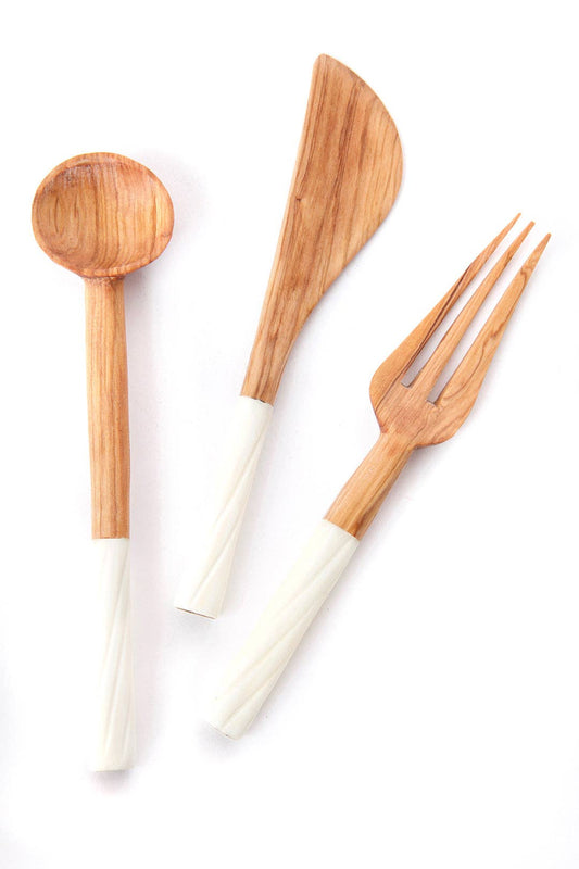 Wild Olive Wood Set of 3 Serving Utensils